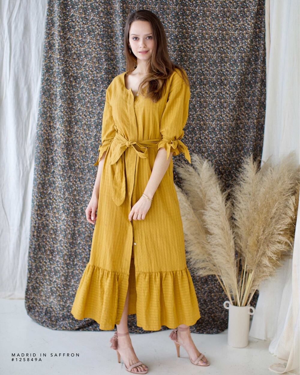 MIRTH Womens Size Medium Saffron Yellow Madrid Dress Caftan Handmade NWT